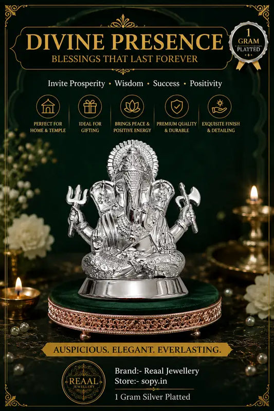 Premium Silver Finish Lord Ganesha Idol For Home Decor Pooja God Elegant Plated Design