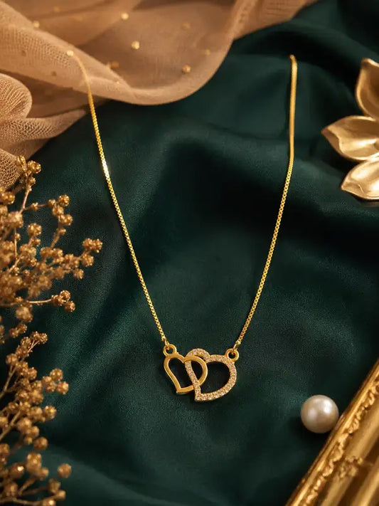 Elegant Double Heart Gold Plated Pendant Necklace For Women Romantic Couple Hear Design Stylish
