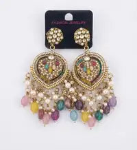 Royal Multicolor Kundan Chandbali Earrings For Women Antique Gold Pearl Drop Eth Elegant Plated