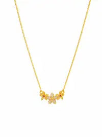 Gold Plated Floral Pendant Necklace For Women Crystal Flower With Ruby Elegant Design Stylish