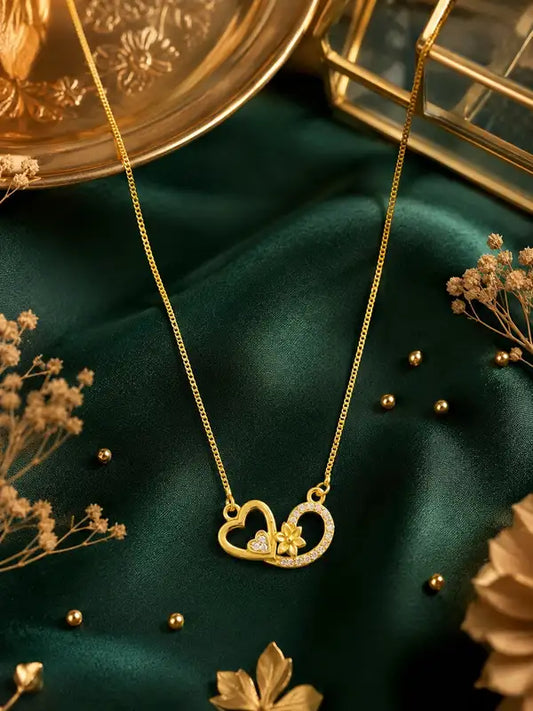 Gold Plated Heart Flower Pendant Necklace Trendy Women Jewelry Elegant Design Stylish Daily Wear