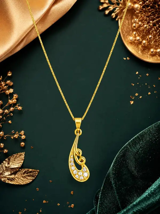 Gold Plated Teardrop Pendant Necklace For Women Crystal Studded Elegant Sparkling Stone Accent Stylish