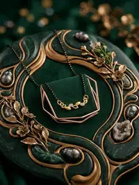 Minimalist Gold Leaf Mangalsutra Necklace For Women Elegant Black Bead Chain Plated Design Stylish