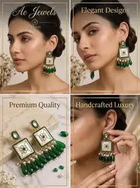 Premium Green Kundan Pearl Drop Earrings For Women Traditional Gold Plated Party Elegant Work