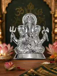 Premium Silver Finish Lord Ganesha Idol For Home Decor Pooja God Elegant Plated Design