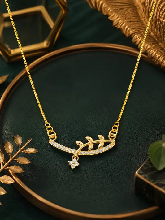 Crystal Leaf Charm Necklace For Women Premium Gold Finish Elegant Plated Design Pendant Stylish