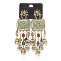 Royal Mint Green Kundan Pearl Jhumka Earrings For Women Multicolor Antique Gold Elegant Plated