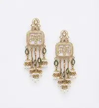 Royal Green Kundan Pearl Jhumka Earrings For Women Antique Gold Floral Ethnic Elegant Plated