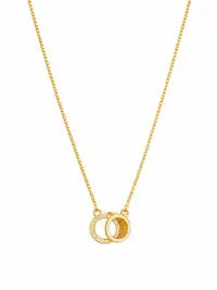 Elegant Double Circle Gold Plated Pendant Necklace For Women Premium Zircon Ring Sparkling Stone