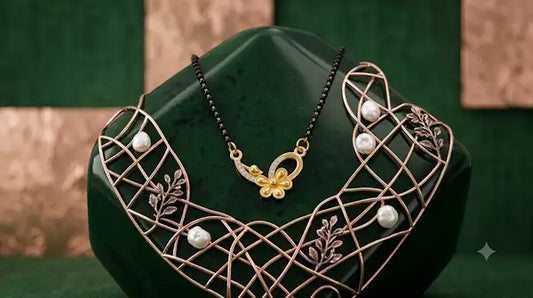 Elegant Floral Infinity Mangalsutra Necklace For Women Gold Plated Black Bead Design Stylish Daily