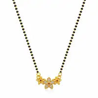 Elegant Floral Stone Mangalsutra Necklace For Women Gold Plated Black Bead Chain Design Stylish