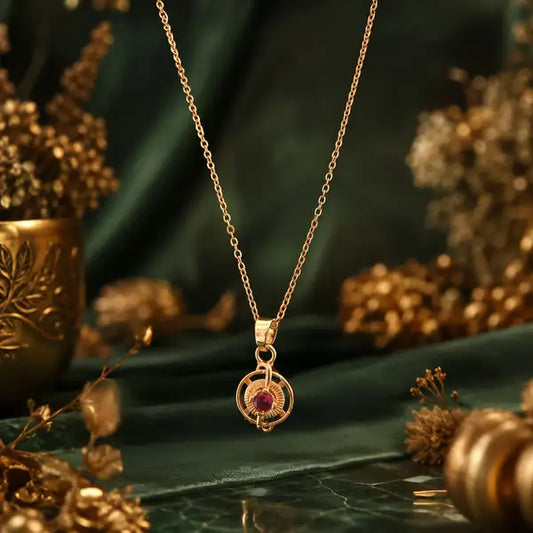 Elegant Gold Plated Ruby Stone Pendant Necklace For Women Stylish Daily Wear Accent Gift