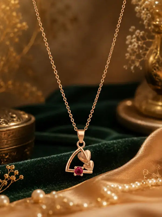 Elegant Gold Plated Ruby Stone Pendant Necklace For Women Stylish Daily Wear Accent Gift