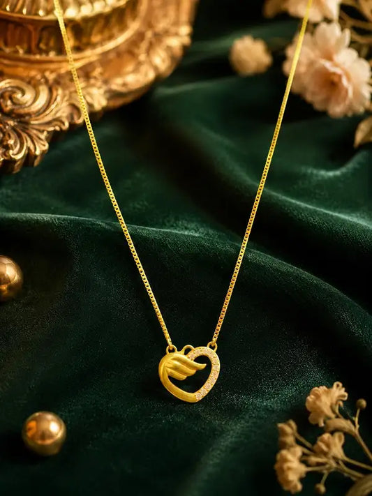 Elegant Heart Wing Gold Plated Pendant Necklace For Women Premium Zircon Love Design Stylish