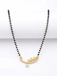 Elegant Leaf Design Mangalsutra Necklace For Women Gold Plated Black Bead Chain Stylish Daily