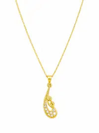 Gold Plated Teardrop Pendant Necklace For Women Crystal Studded Elegant Sparkling Stone Accent Stylish