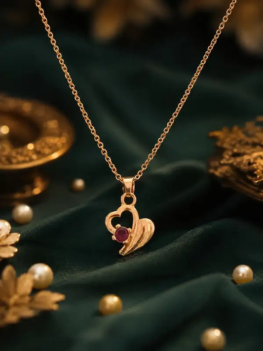 Gold Ruby Pendant Necklace For Women Elegant Trendy Jewelry Plated Stone Accent Stylish Daily