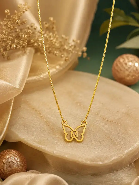 Golden Butterfly Monogram Necklace Elegant Personalized Charm For Women Customizable Gold Plated Pendant Name