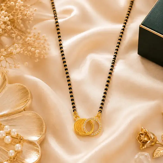 Luxury Double Ring Mangalsutra Necklace For Women Elegant Gold Plated Black Bead Chain Stylish
