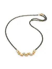 Minimalist Gold Leaf Mangalsutra Necklace For Women Elegant Black Bead Chain Plated Design Stylish