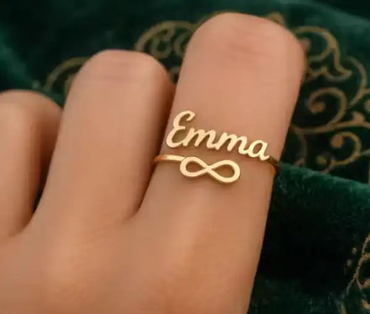 Personalized Infinity Name Ring For Women Custom Adjustable Gold Plate Customizable Plated Unique Gift