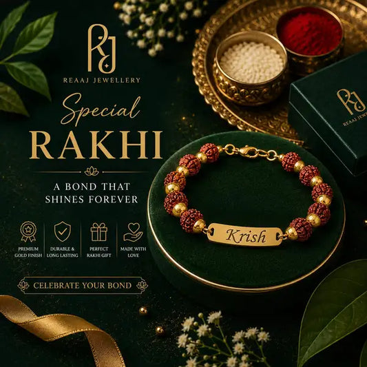 Personalized Name Rudraksh Rakhi Bracelet For Brother Custom Gold Pla Customizable Plated Kada Unique