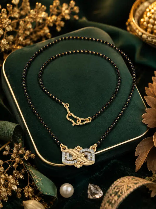 Premium Designer Infinity Mangalsutra Necklace For Women Gold Plated Black Bead Elegant Design Stylish
