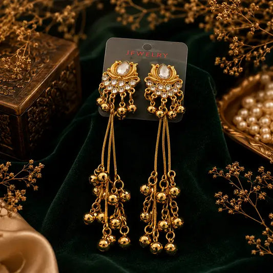 Royal Gold Plated Kundan Tassel Earrings For Women Long Designer Ethnic Statemen Elegant Pearl