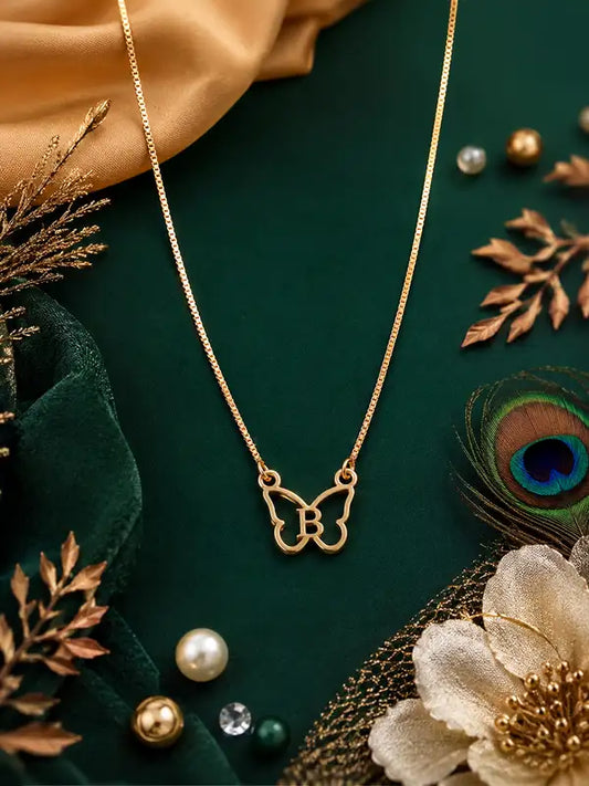 Trendy Butterfly Initial Necklace For Girls Women Personalized Gold Letter Cha Customizable Plated Pendant
