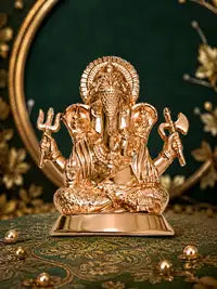 Premium Rose Gold Finish Lord Ganesha Idol For Home Decor Pooja God Elegant Plated