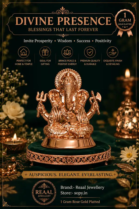 Premium Rose Gold Finish Lord Ganesha Idol For Home Decor Pooja God Elegant Plated