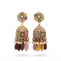 Royal Multicolor Meenakari Jhumka Earrings For Women Antique Gold Pearl Drop Eth Elegant Plated