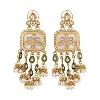 Royal Kundan Pearl Chandbali Earrings For Women Green Gold Ethnic Designer Jhumk Elegant Plated