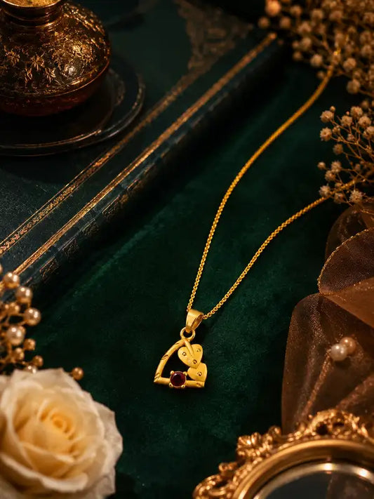 Gold Plated Initial Letter Pendant Necklace For Women Girls Ruby Customizable Personalized Name Unique