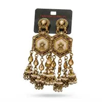 Royal Hexagon Kundan Pearl Jhumka Earrings For Women Antique Gold Designer Ethni Elegant Plated