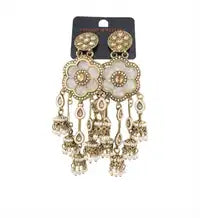 Elegant Floral Kundan Pearl Jhumka Earrings For Women Antique Gold Ethnic Statem Plated Design