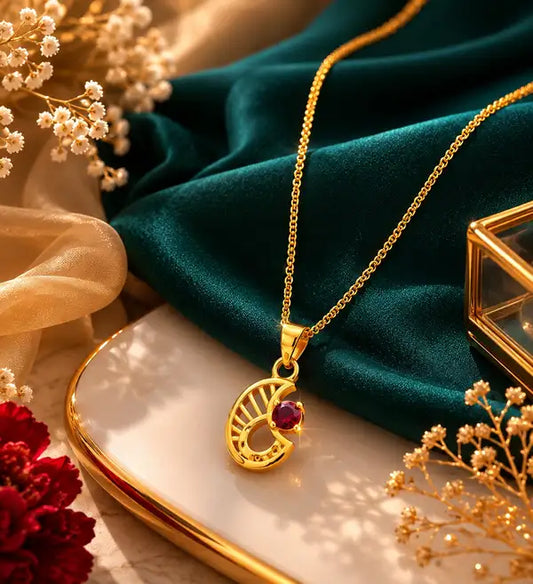 Gold Plated Initial Letter Pendant Necklace For Women Girls Ruby Customizable Personalized Name Unique