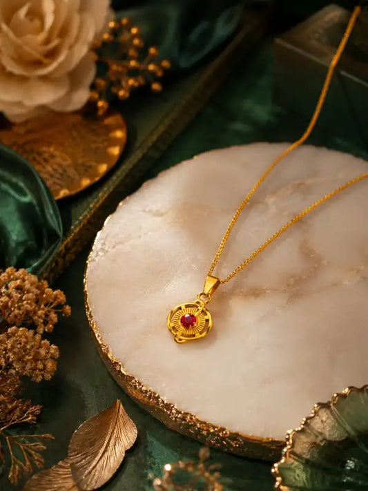 Gold Plated Initial Letter Pendant Necklace For Women Girls Ruby Customizable Personalized Name Unique