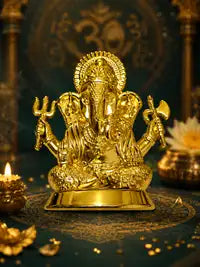 Elegant Ganesh Murti Gold Finish For Home Temple Gift God Plated Design Ganesha Idol